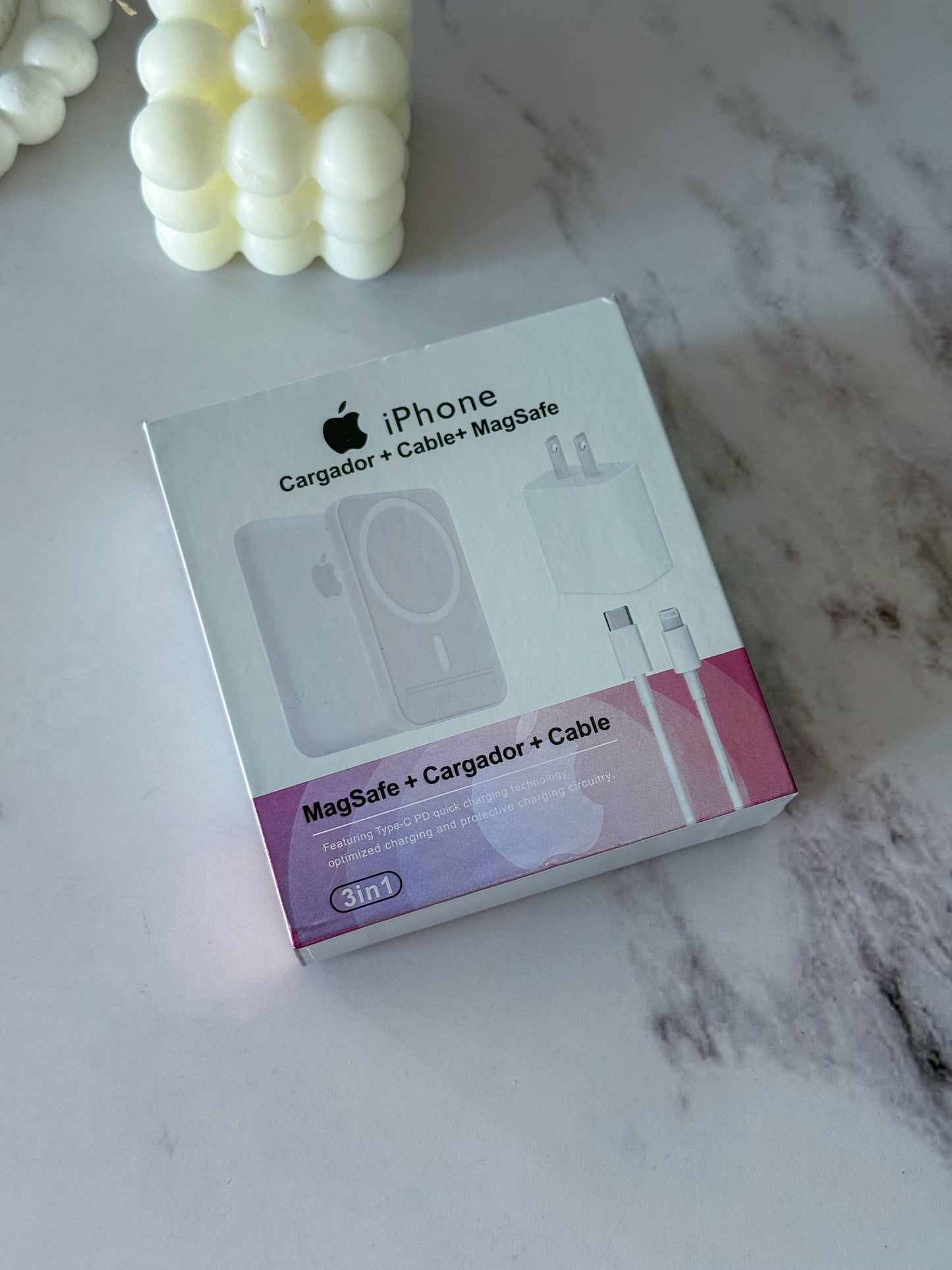 Kit de carga 3 en 1 para iPhone (magSafe + cargador + cable)