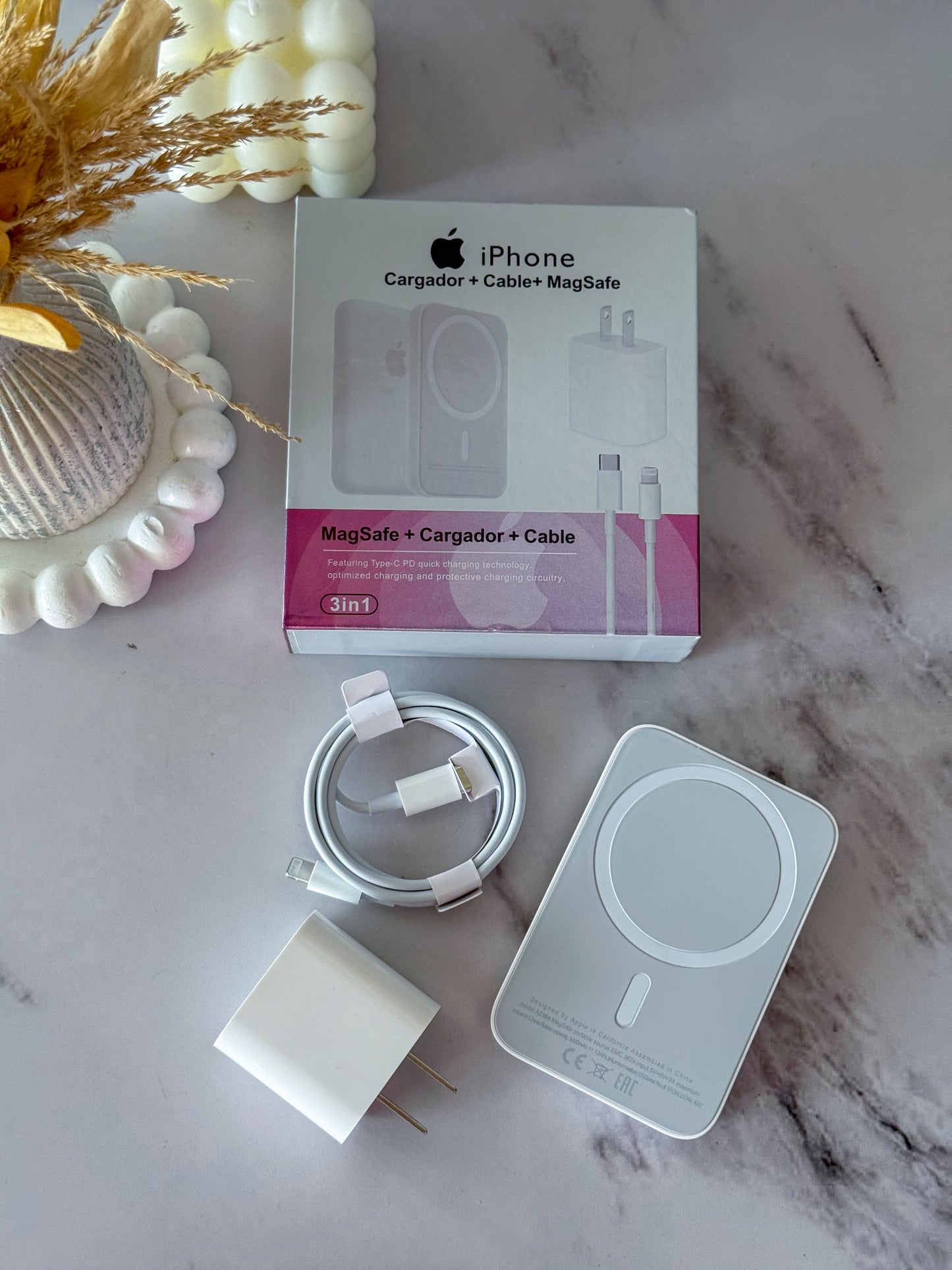 Kit de carga 3 en 1 para iPhone (magSafe + cargador + cable)